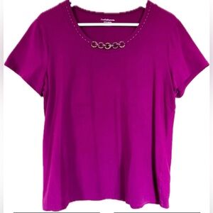 Croft & Barrow magenta pink shirt with embellished neckline. Size PL